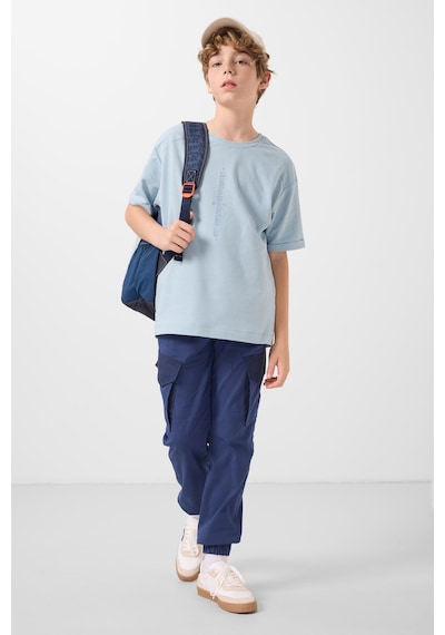 Tommylife Açık Mavi Pamuklu Yumuşak Dokulu Oversize Baskılı Erkek Çocuk T-shirt - 11301 Açık Mavi