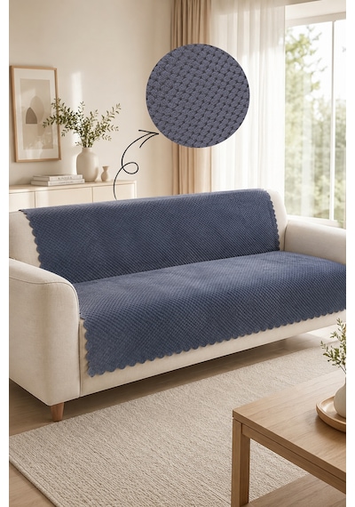 Kaymaz Taban Peluş Koltuk Örtüsü - Wellsoft Koltuk Örtüsü - 170x210 Cm - Bej Antrasit