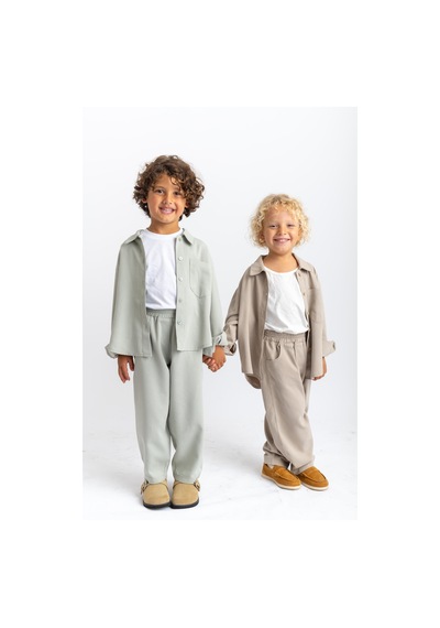 Oliven The Kid Oliventhekid Unisex Balon Pantolon Gömlek Takım Bej Bej