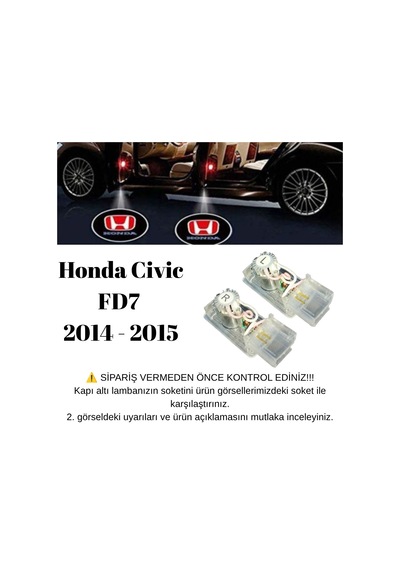 Honda Civic Fd7 2014 2015 Uyumlu Araca Özel Kapı Altı Led 3 Boyutlu Logo Lazer Işık Geçmeli Mod 2