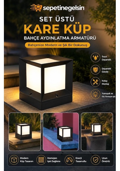 Sepetinegelsin Set Üstü Kare Küp Bahçe Aydınlatma Armatürü