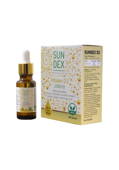 Sundex Vitamin D3 1000 Iu 500 Damla 20 Ml Bitkisel Kaynaklı