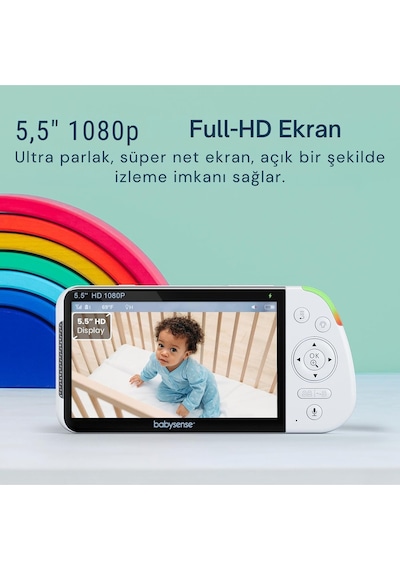 Babysense Maxview-2cam 5.5" Full Hd Bebek Monitörü, 2 Kamera, Rgb Gece Işığı, 5000mah Pil Kamera Sistemi