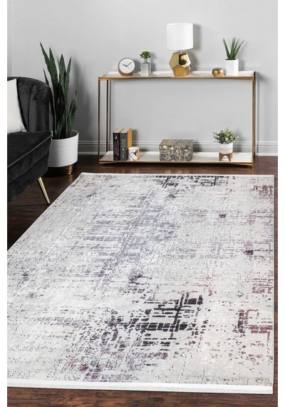 Mariesse Home Modern Desenli Dekoratif Saçaklı Oturma Odası Ve Salon Halısı Beyaz