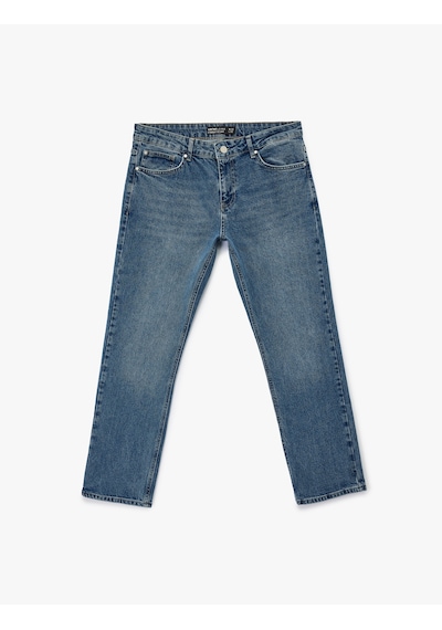 Koton Cep Detaylı Pamuklu Jean - Mark Straight Jeans Orta İndigo 7wam40037nd