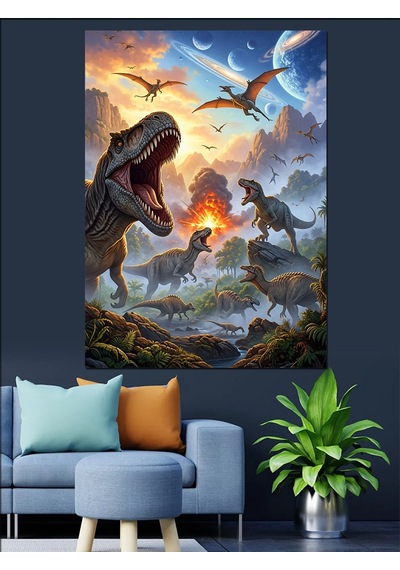 Ahşap Tablo Dinozorların Dünyası Doğa Manzarası