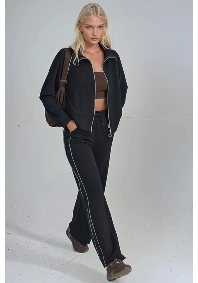 Hiccup Modal Dokulu Fermuarlı Sweatshirt & Pantolon İkili Takım Berşan Collection Siyah