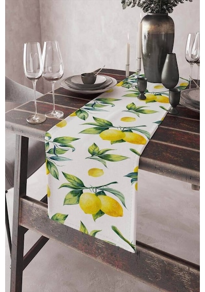 Sarı Limon Desenli Premium Masa Örtüsü Runner Rnr081n11
