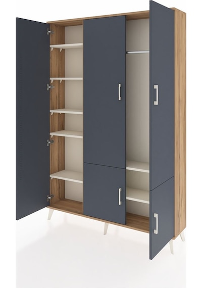 Arges Dolap 7 Raflı 5 Kapaklı Tek Askılı 132x30x195 Çam-antra... Çam