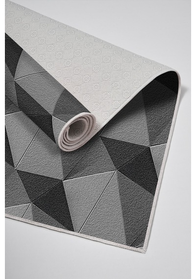 Alanur Home Kaymaz Dijital Mutfak & Salon Halı Trend Geometrik E5030 gri