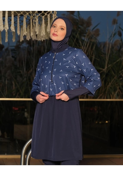 Tesmay Desenli Tam Tesettür Mayo - 3043-26 - Lacivert