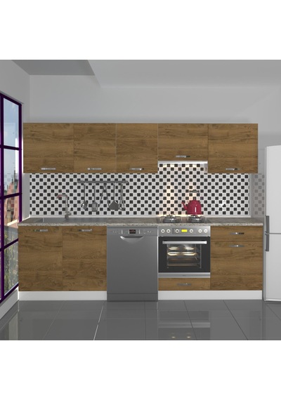 Decoraktiv Elite 280 Ankastre Fırın Modüllü Mdf Hazır Mutfak Dolabı - Tezgah Dahil - Naturel Pera Meşe