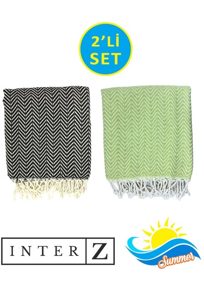 2'li Set Peştemal Plaj Havlusu , %100 Pamuk , Xxl 100x180cm, Marmaris Mor