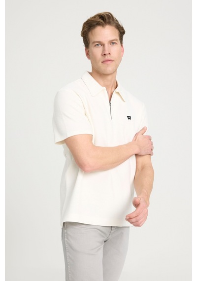 Yarım Fermuarlı Polo T-shirt Vintage White-vintage White Beyaz