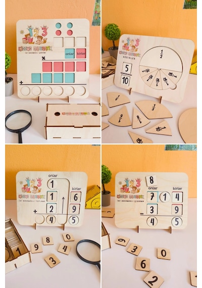 İlkokul Matematik Eğitici Dört İşlem Ahşap Oyuncak Etkinlik Seti Kolay Öğrenme Rakam Bultak Çarpım