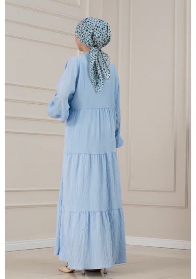 Sevitli Lilyum Kumaş Robalı Katya Elbise-mavi-5820
