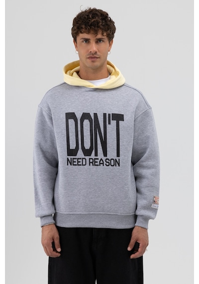 Vamos Çift Renk Baskılı Oversize Sweatshirt V70-92 Gri Melanj