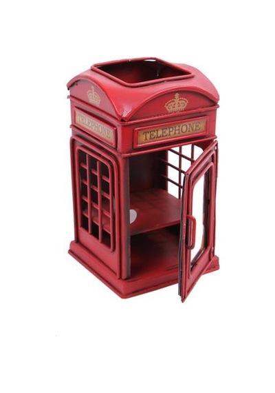 Dekoratif Metal Londra Telefon Kulübesi Kalemlik Ve Çerçeveli Çok Renkli