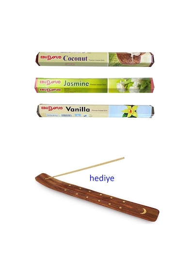 3 Paket 20 Çubuklu Tütsü Jasmine - Coconut - Vanilla - Kayık Hediyeli
