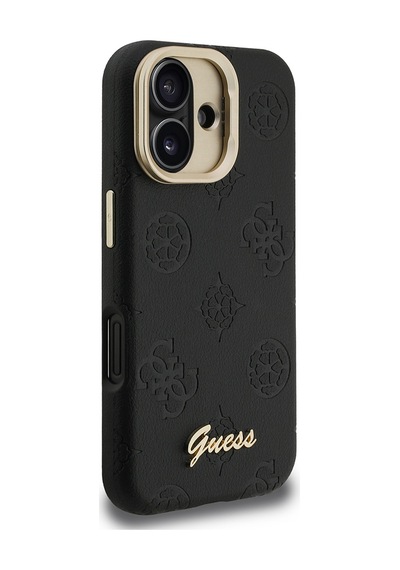 Apple Uyumlu iPhone 16 Kılıf Guess Lisanslı M safe Şarj Özellikli Kamera Standlı Pu Deri Peony Kapak Siyah
