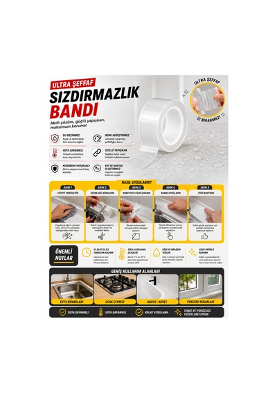 Ultra Şeffaf Sızdırmazlık Bandı - Su Geçirmez Isıya Dayanıklı Mutfak Ve Banyo Derz Küf Önleyici Şerit Bant - 900117836 Diğer Ultra Şeffaf Sızdırmazlık Bandı - Su Geçirmez Isıya Dayanıklı Mutfak Ve Banyo Derz Küf Önleyici Şerit Bant - 900117836 Diğer
