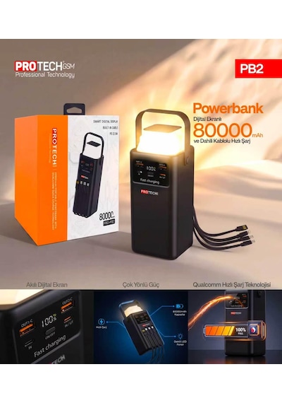 Pb2 80000 Mah Dijital Ekranlı Powerbank Siyah