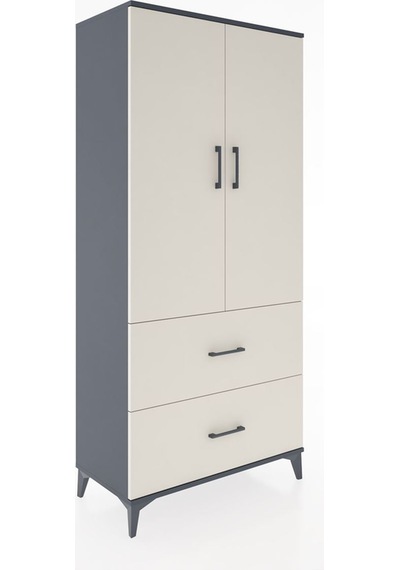 Hyperion Dolap 2 Raflı 2 Çekmeceli 2 Kapaklı 88x44x195 Antrasit-aytaşı Antrasit