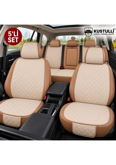 5'li Pilot Kapitone Terletmeyen Oto Koltuk Minder Cepli Model Krem 1