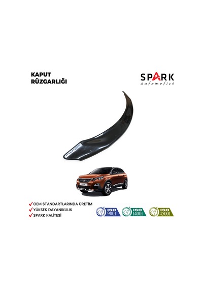 Peugeot 3008 2017 Yılı Ve Sonrası Ön Kaput Rüzgarlık 3mm Siyah