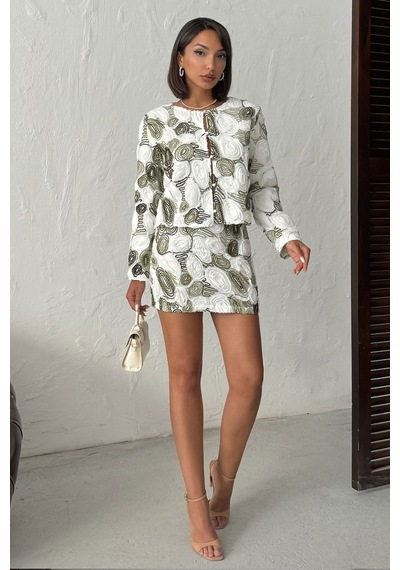 Verymoda Volanlı Desenli Mini Etek Şık Ve Modern Tasarım F1963 Haki
