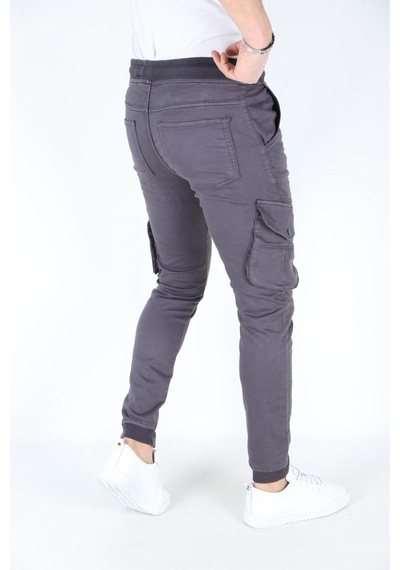 Myrab Denim Erkek Kargo Cepli Paça Bel Lastikli Likralı Kargo Cep Pantolon Antrasit
