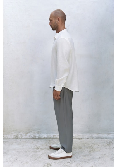 Mai Collection Mai Studios Co. Bice Ekru Keten Oversize Erkek Gömlek Ekru