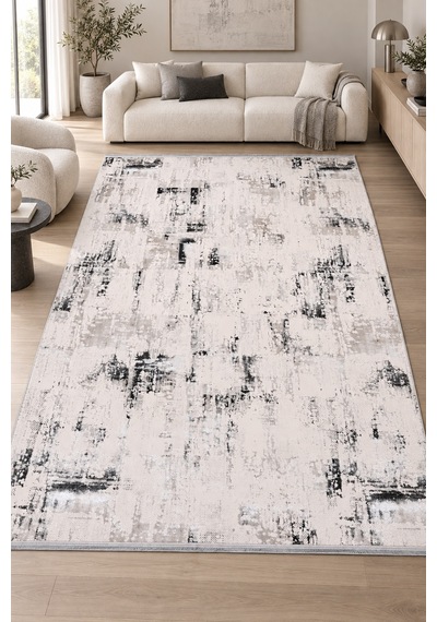 Okyaz Krem Gri Salon Oturma Odası Koridor Halısı Robot Süpürge Uyumlu Kolay Temizlenebilir Polyester İnce Modern Halı Krem/gri