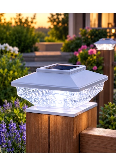 8 Adet Güneş Enerjili Dekoratif Direk Üstü Solar Led Bahçe Ve Teras Aydınlatma Lambası Kristal Tasarımlı Beyaz Işık