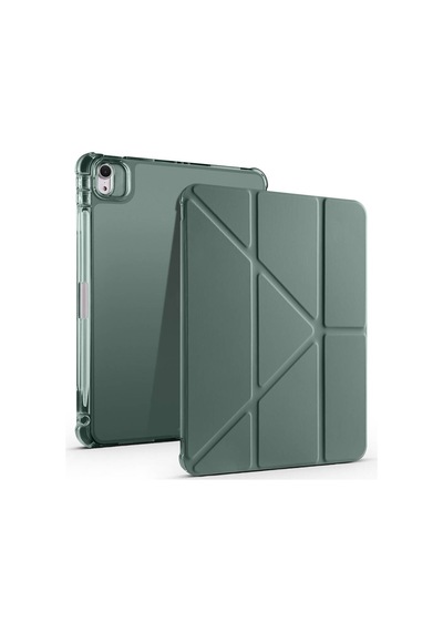 İpad Air 11 2025 M3 A3266-a3267-a3270 Uyumlu Kalem Bölmeli Dönebilen Üçgen Standlı Tri Folding Tablet Kılıfı - Koyu Yeşil - T36453