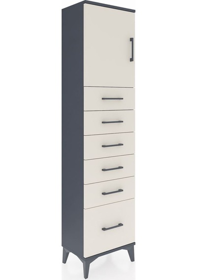 Arges Dolap Tek Raflı 6 Çekmeceli Tek Kapaklı 44x30x182 Antra... Antrasit