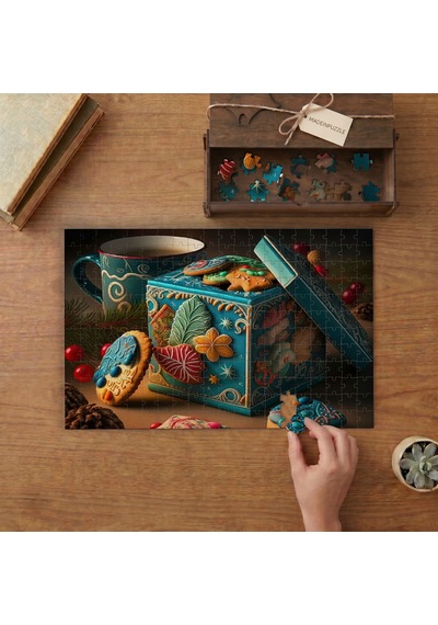 Kurabiye - Noel Kurabiyeleri Kutusu Tasarımı 240 Parça Ahşap Puzzle Ahşap Kutuda Mpy10027