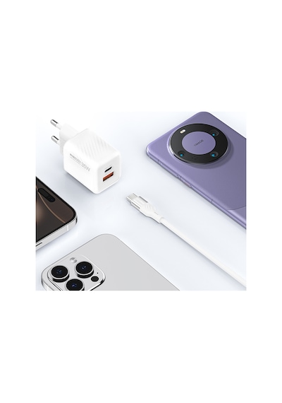 Recci Rc83ecc Gan Teknolojili Hızlı Şarj Başlığı Usb-a To Type-c Pd 35w Kablolu Şarj Seti Beyaz
