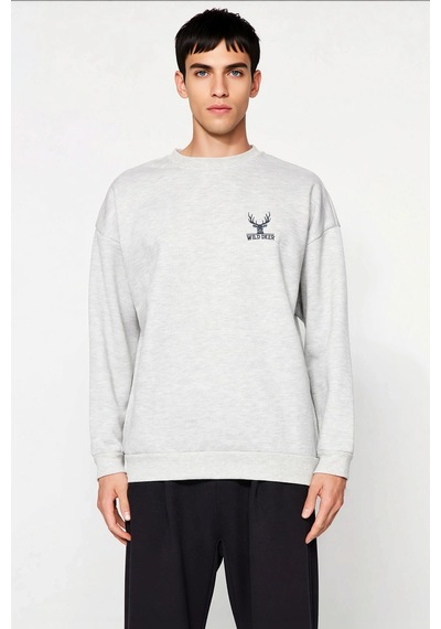 Benerly Erkek Bisiklet Yaka Düşük Kol Uzun Kol Sweatshirt Fonksiyonel Day Gri Melanj