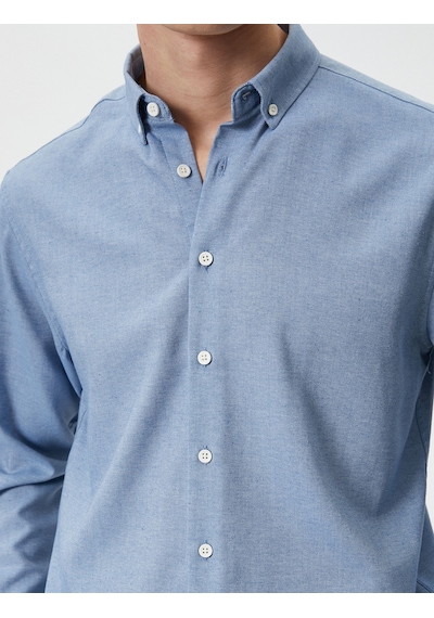 Koton Slim Fit Gömlek Klasik Yaka Uzun Kollu Düğmeli Mavi 4sam60023hw Mavi