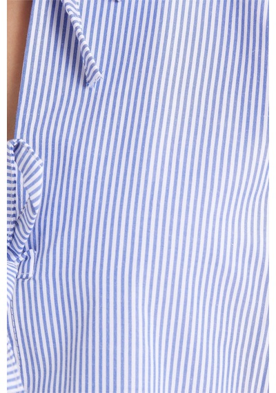 Tudors Kadın Slim Fit Dar Kesim Önden Bağlamalı Pamuklu Çizgili Mavi Bluz-50950