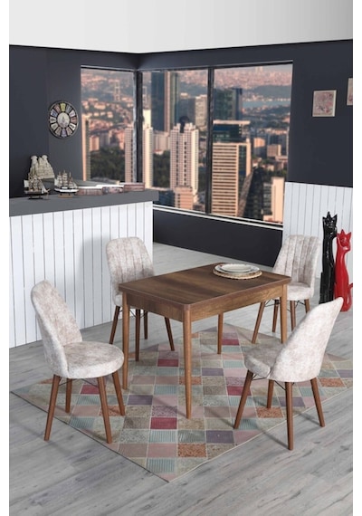 4 Kişilik Açılır Masa Sandalye Takımı 70x110 Mutfak Masası Takımı