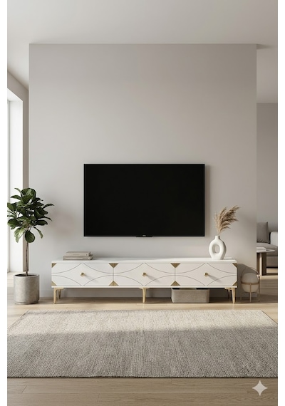 Tsa1897bg Alfa Tv Sehpası Beyaz-gold 180cm