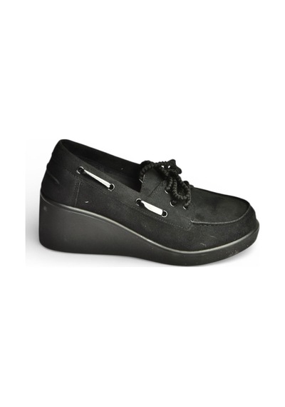 Fox Shoes Y602006402 Siyah Süet Dolgu Tabanlı Kadın Ayakkabı Siyah