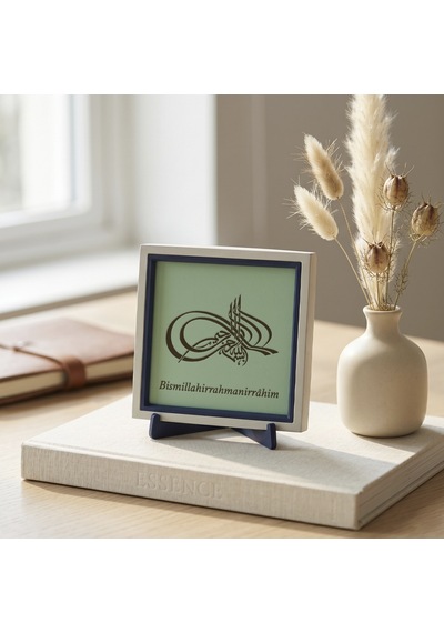 Tuğra Besmele Modern Dekoratif Obje, Ev & Ofis İçin 10x10 Cm Minyatür Tasarım, Manevi Değerli Hediye