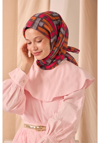 Silk Home Soft Eşarp 73096-04 Koyu Vizon, Fuşya, Gri, Turuncu