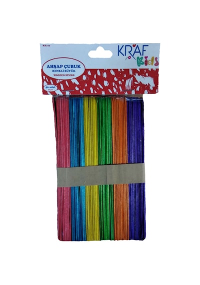 Kraf Kids Ahşap Çubuk Renkli Büyük 50 Adet