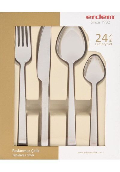 Erdemm Girit 24 Parça Çelik Çatal Kaşık Bıçak Seti - Inox Çok Renkli