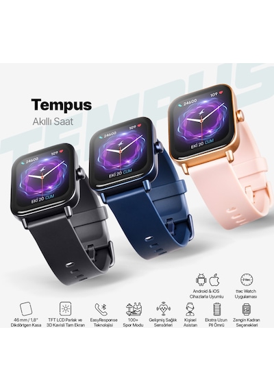 Ttec 2SW01 Tempus 46 MM TFT Ekranlı Dikdörtgen Kasa Akıllı Saat