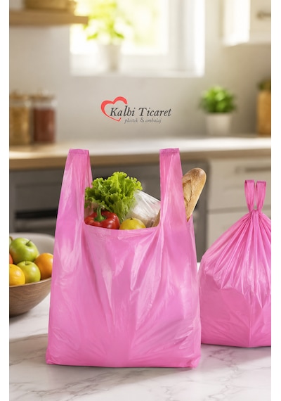 Kalın Pembe Poşet Küçük Boy 1 Kg 25x45 Cm Hışır Atlet Poşet Çöp Poşeti Market Manav Poşeti